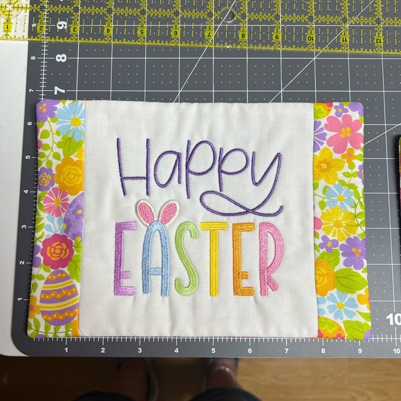 Hand Crafted Easter Placemat Snack Mat Cotton Embroidered Pastel Happy Easter - Picture 4 of 11